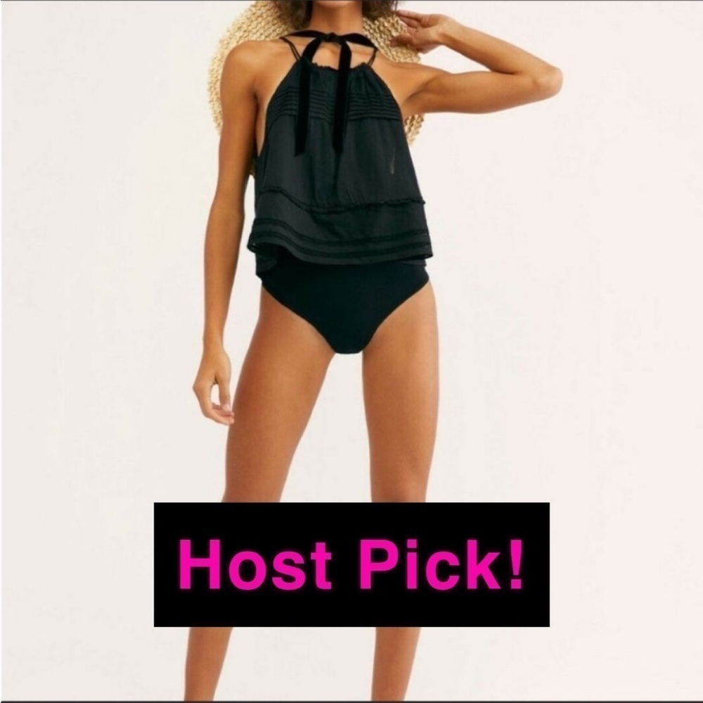 🔥Hp🔥Nwt Free People Intimately Black Trust Me Bodysuit Ruffle Tassel Top Small